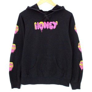 Honey Brand Hoodie Sweatshirt Women's Black Pullover Big Logo Front Cotton M